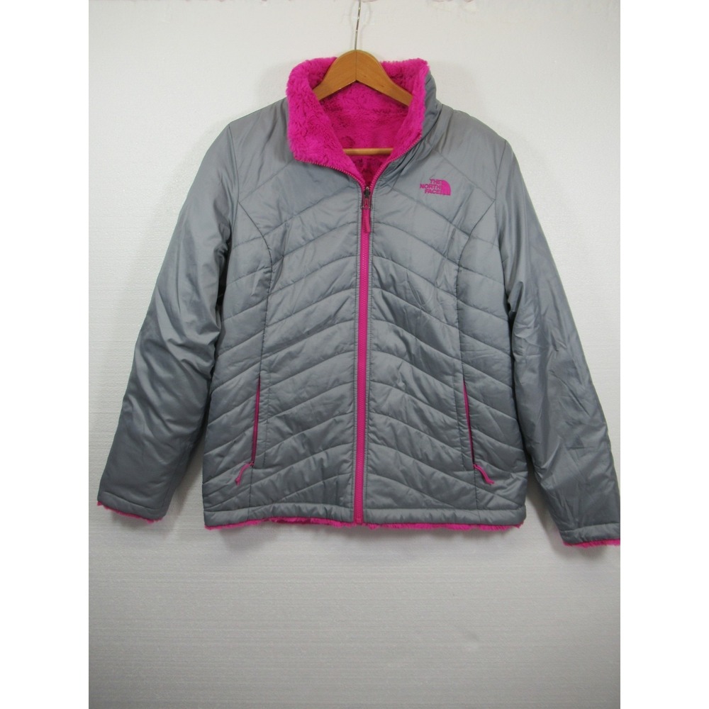 The North Face Mossbud Insulated Reversible Jacket Women Large Gray/Hot Pink